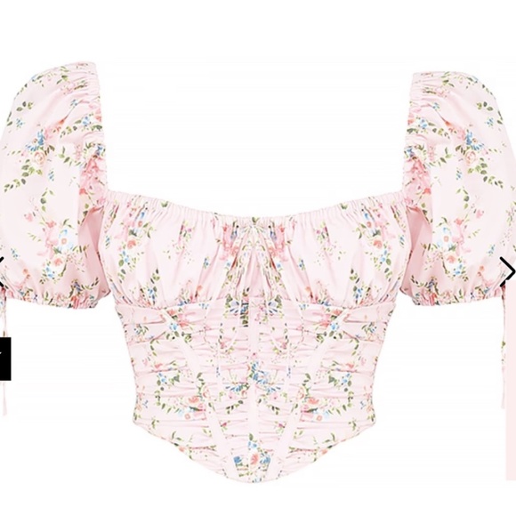 House of CB GRACIE PINK FLORAL PUFF SLEEVE CORSET TOP Size Large New with Tag - Picture 6 of 16